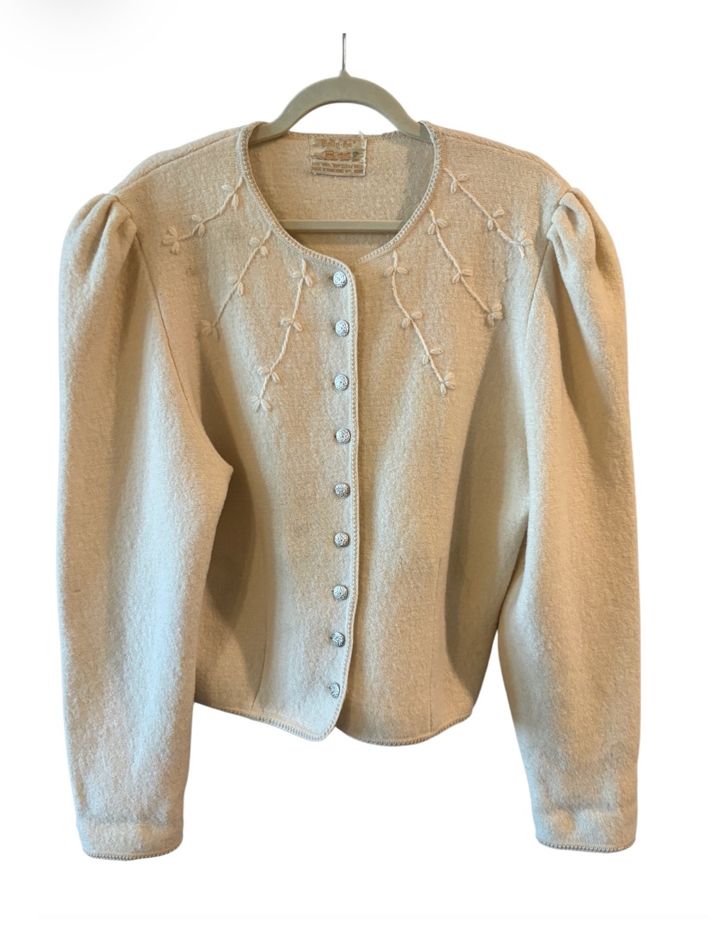Vintage Tally-Ho Wool Floral Embroidered Cardigan Sweater Medium